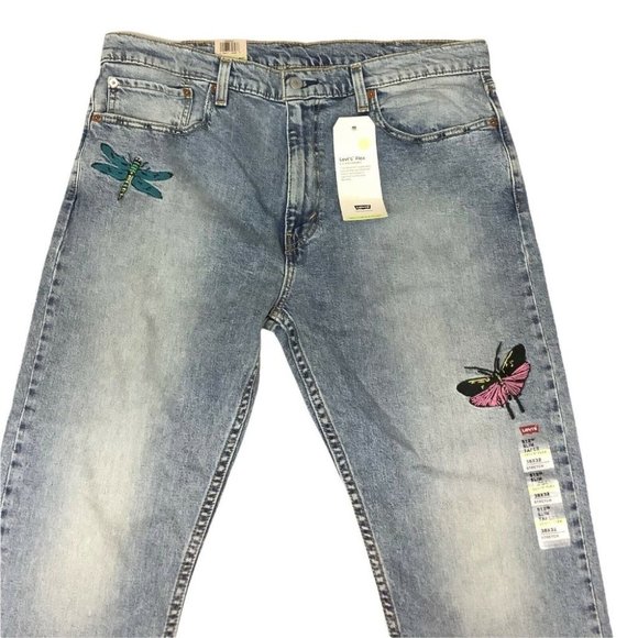 LEVI'S JEANS Other - LEVI'S FLEX 38x32 512 SLIM TAPER DENIM BUTTERFLY Nature Insects Jeans Zip